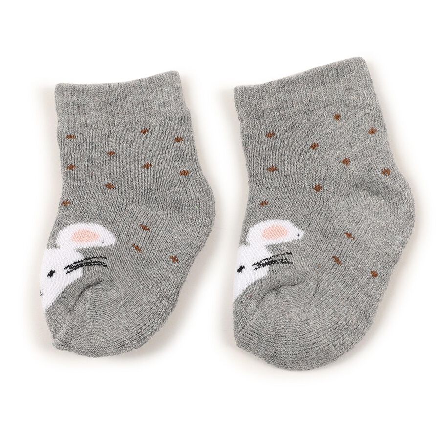 Infants Muted Gray and Soft Peach Regular Fit Embroidered Pack of 2 Socks, हल्का गुलाबी, large image number null