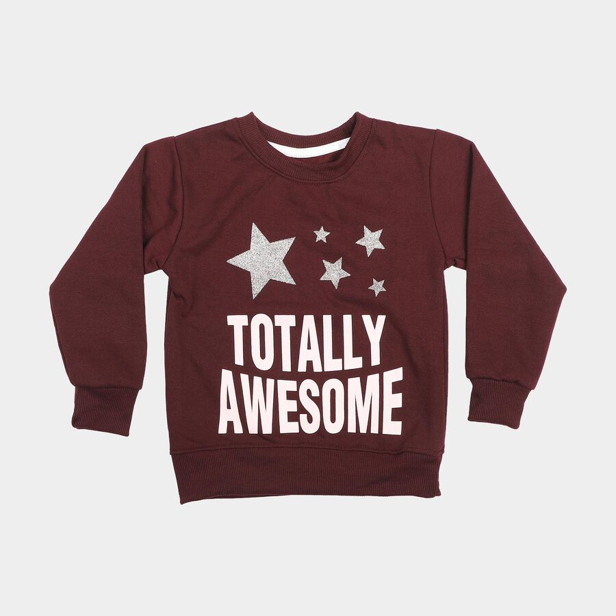 Girls' Maroon Round Neck Pullover Sweatshirt, वाइन, large