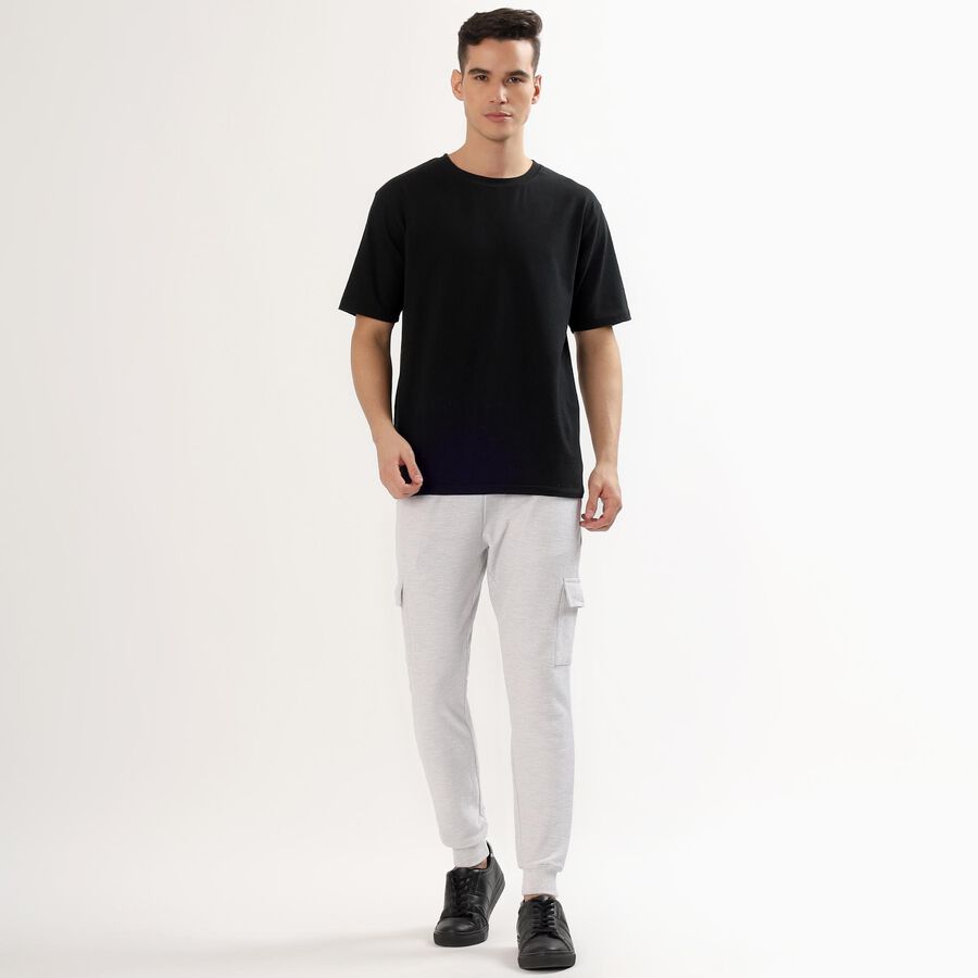 Men's Light Ash Grey Relaxed Fit Cargo Track Pants, Melange Light Grey, large image number null