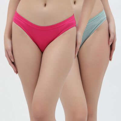 Women's Bright Pink and Light Sage Green Bikini Panties