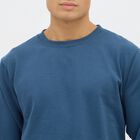 Men's Deep Steel Blue Crew Neck Solid Sweatshirt, Mid Blue, small image number null