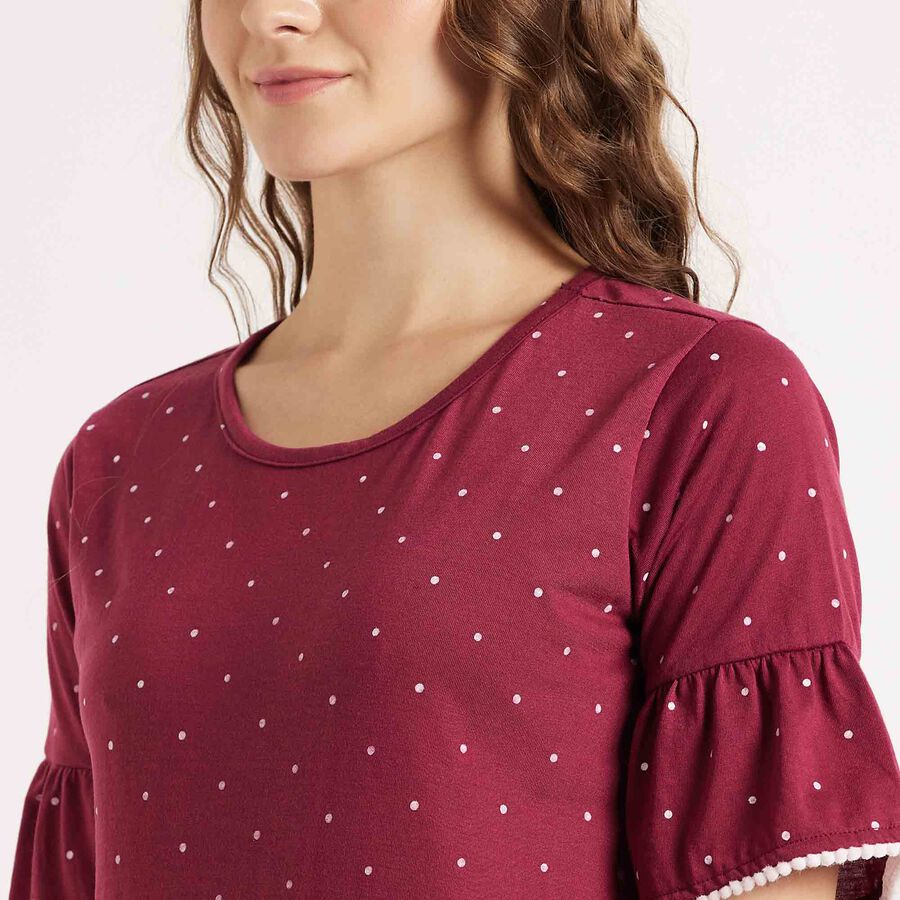 Printed Night Suit, Maroon, large image number null