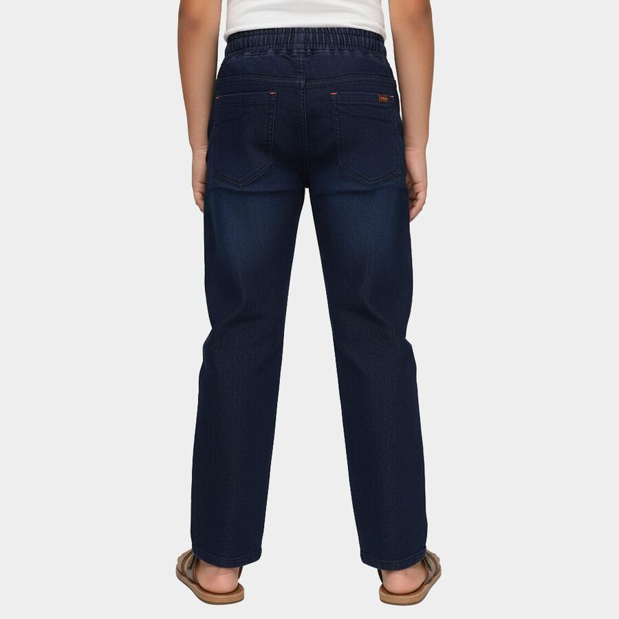 Boys' Dark Navy Regular Fit Elastic Waist Jeans, Dark Blue, large image number null