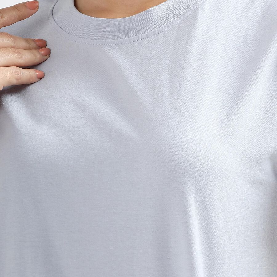 Women's Light Powder Blue Cotton Round Neck Casual T-Shirt, Light Blue, large image number null