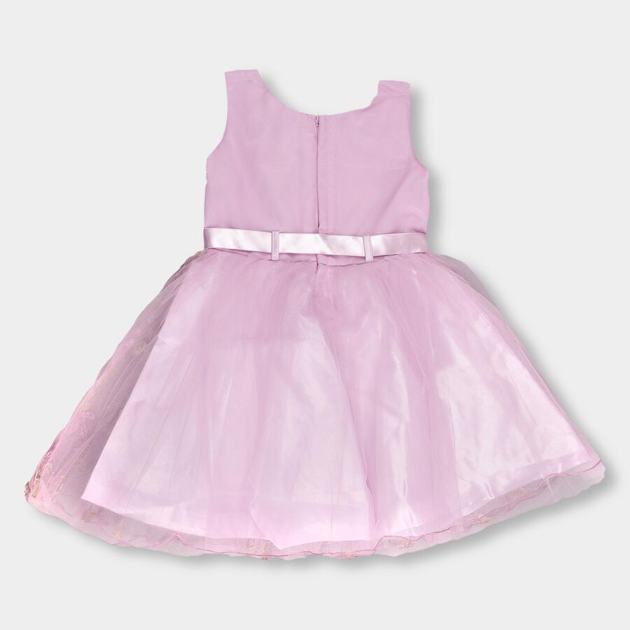 Girls' Soft Lavender Embroidered Party Wear Frock, लाइलेक, large image number null