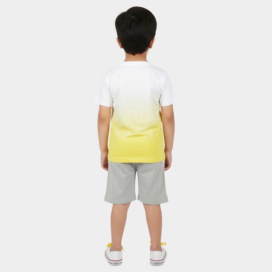 Boys' White Cotton Round Neck Ombre Baba Suit, Off White, large