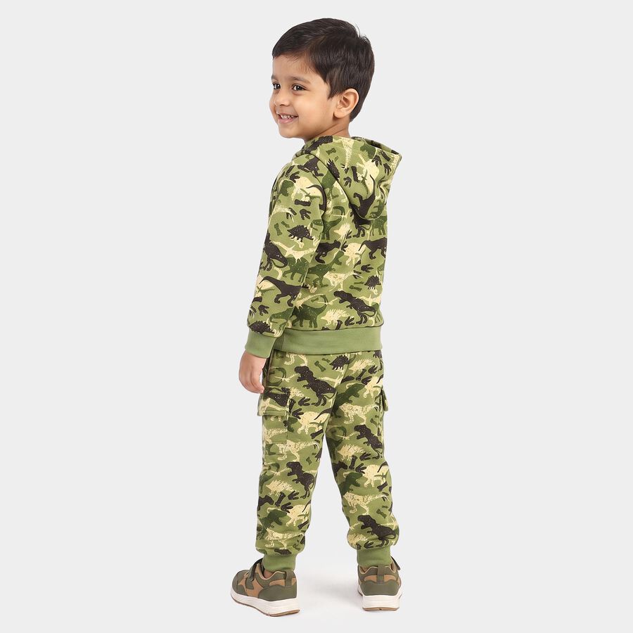 Boys Olive Green Hooded Graphic Print Baba Suit, Olive, large