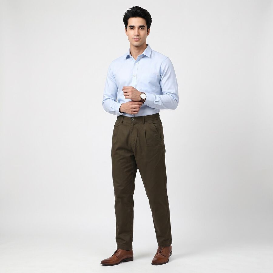Men's Olive Green Slim Fit Chino Trousers, Olive, large
