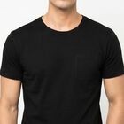 Men's Black Cotton Round Neck Regular T-Shirt, Black, small