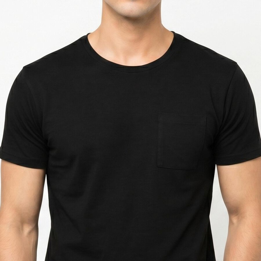Men's Black Cotton Round Neck Regular T-Shirt, Black, large