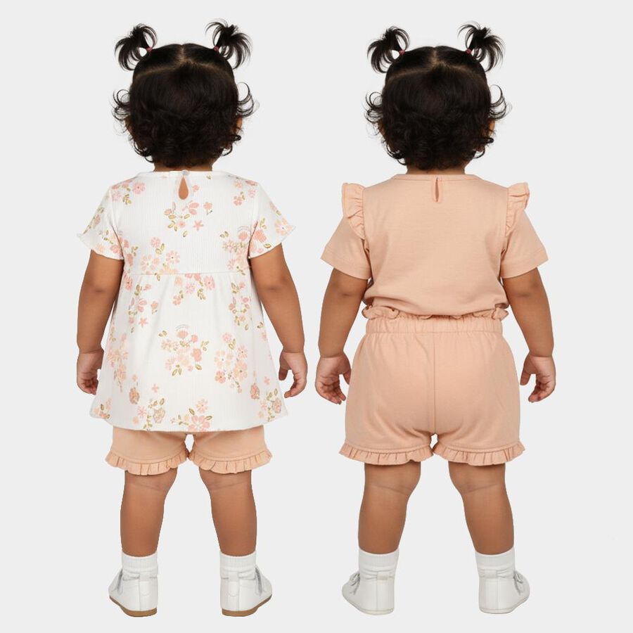 Infants Light Pink Cotton Crew Neck Casual Top and Shorts Set, Light Pink, large