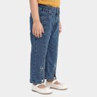 Girls Blue Straight Fit Embroidered Jeans, मध्यम नीला, small