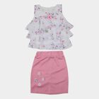 Girls White Floral Sleeveless Top and Pink Skirt Set, Light Pink, small