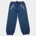 Girls' Blue Jogger Fit Embroidered Jeans, Light Blue, small