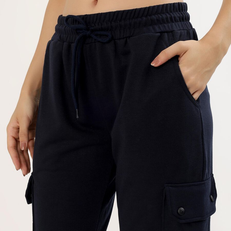 Women's Deep Navy Blue Relaxed Fit Cargo Track Pants, नेवी ब्लू, large image number null