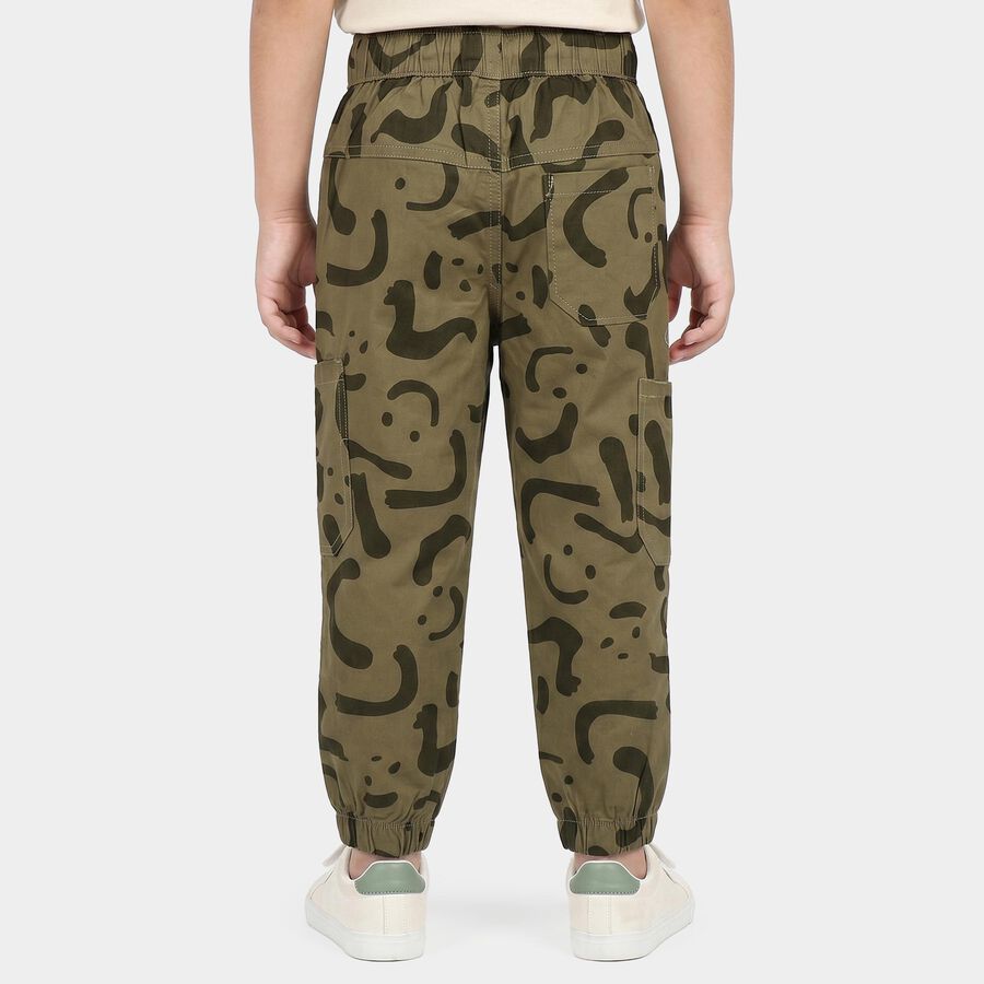 Boys' Olive Green Regular Fit Camouflage Cargo Trousers, Olive, large