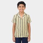 Boys Beige Geometric Camp Collar Casual Shirt, Beige, small