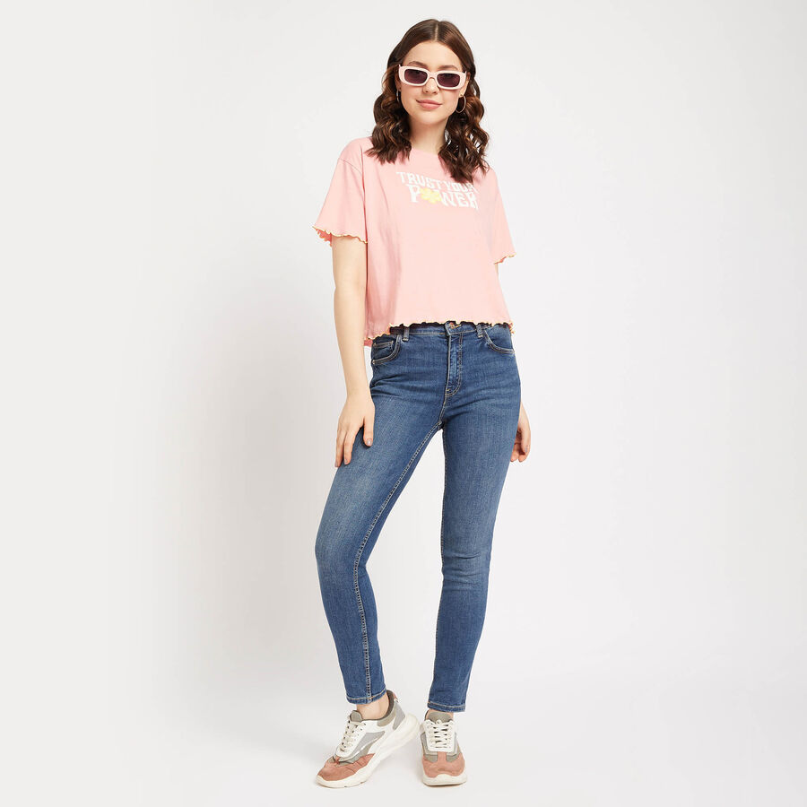 Cotton Round Neck T-Shirt, Peach, large image number null