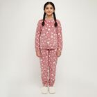 Girls' Dusty Rose Heart Printed Fleece Winter Pyjama, Pink, small image number null