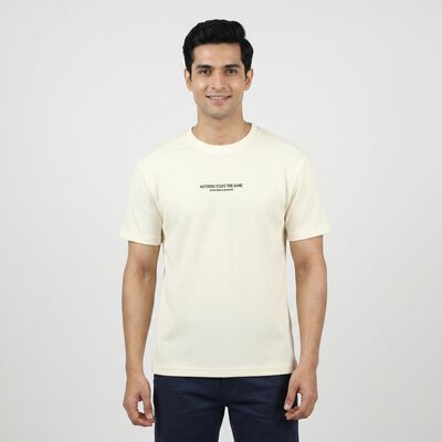 Men's White Round Neck Casual T-Shirt