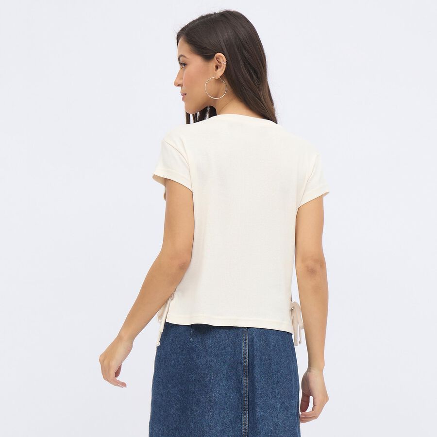 Women's Off-White Cotton Round Neck Casual Crop T-Shirt, Off White, large image number null