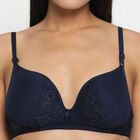 Half Lace Padded Bra, Navy Blue, small image number null