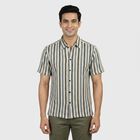 Men's Cream Geometric Regular Fit Casual Shirt, Off White, small