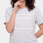 Women's Grey Round Neck Regular T-Shirt, मिश्रित हल्का ग्रे, small