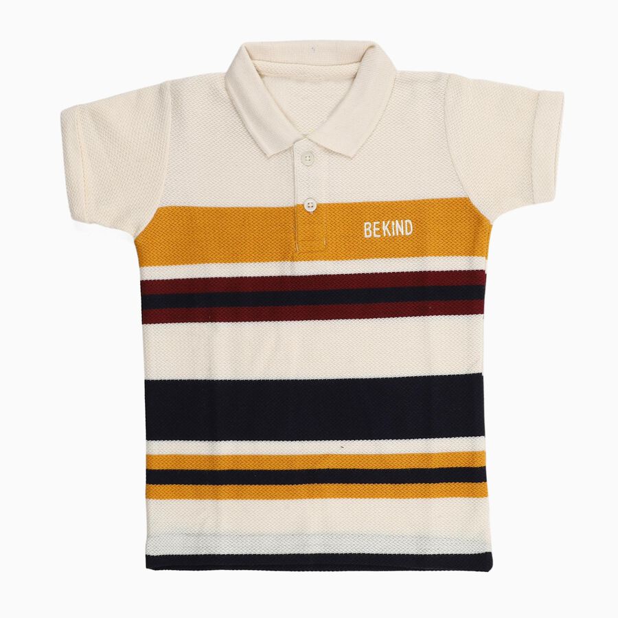 Boys' Off White Polo Neck Casual T-Shirt, Off White, large image number null