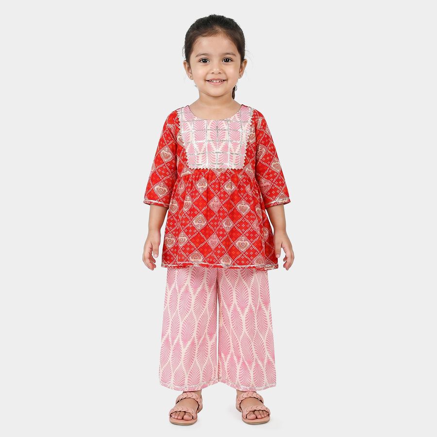 Girls Coral Round Neck Fusion Set Upper and Bottom Set, मूँगा (कोरल), large