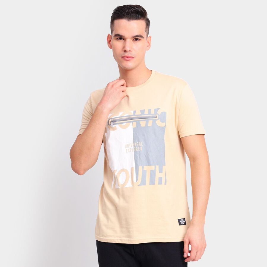 Men's 100% Cotton Round Neck Half Sleeves T-Shirt, गहरा पीला, large image number null
