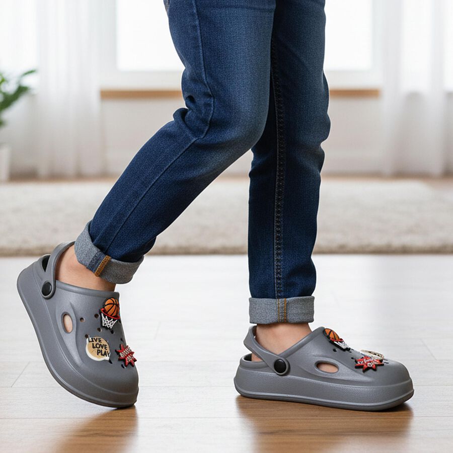 Boys' Grey Slip-On Clogs Sandals, Grey, large
