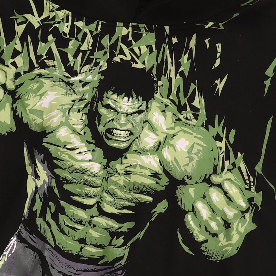 Boys Jet Black Hooded Neck Graphic Sweatshirt, काला, large image number null