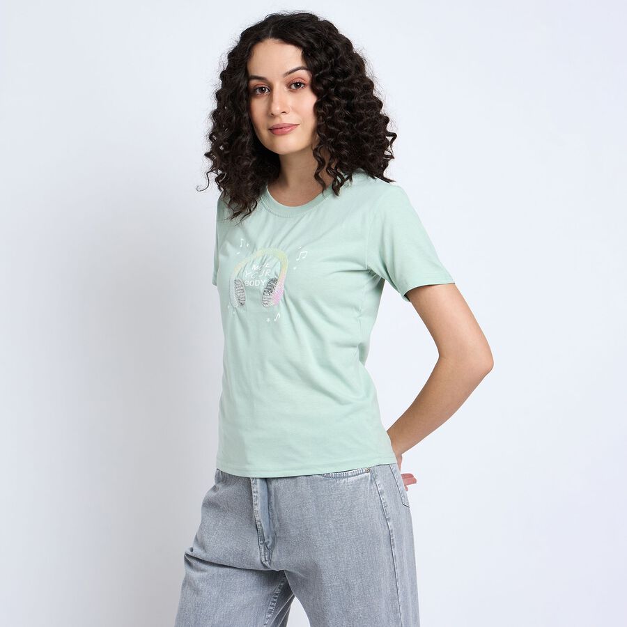 Ladies' Round Neck T-Shirt , हल्का हरा, large image number null