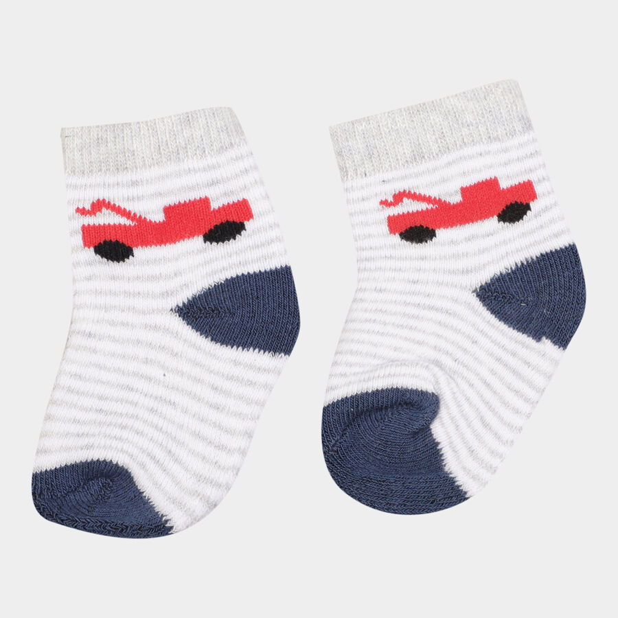 Infants Stripes Cotton Socks, Melange Light Grey, large image number null
