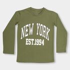 Boys' Muted Olive Green Round Neck Casual T-Shirt, ओलिव, small image number null