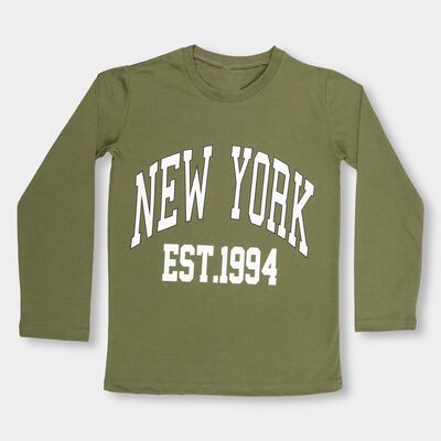 Boys' Muted Olive Green Round Neck Casual T-Shirt