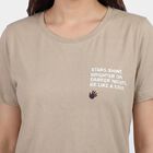 Women's Beige Cotton Blend Round Neck Graphic Print T-Shirt, Beige, small