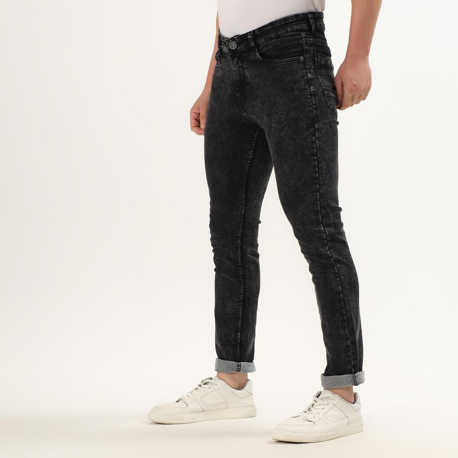 Men's Washed Black Skinny Fit Five-Pocket Jeans, Black, large image number null