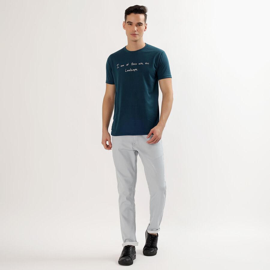 Men's Deep Teal Round Neck Printed T-Shirt, Teal Blue, large image number null