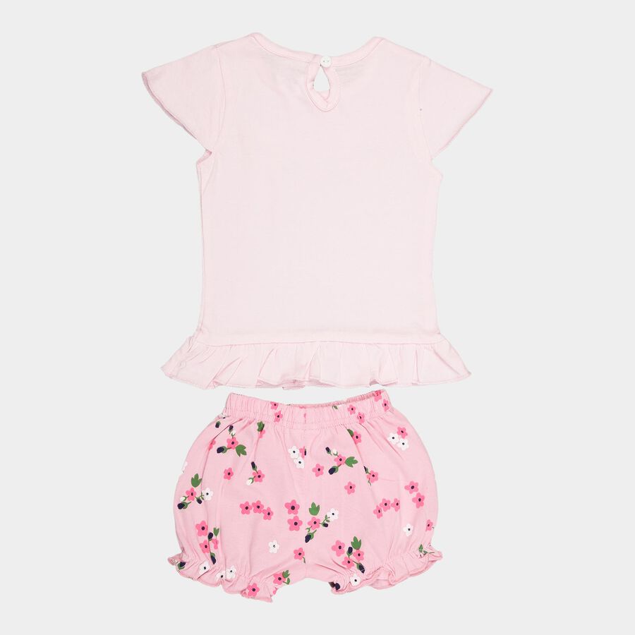 Infants Yellow Hippo Cotton Round Neck Shorts Set, Pink, large image number null