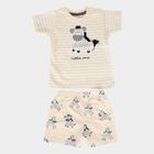 Infants' Beige 100% Cotton Round Neck Zebra Printed Baba Suit, Beige, small