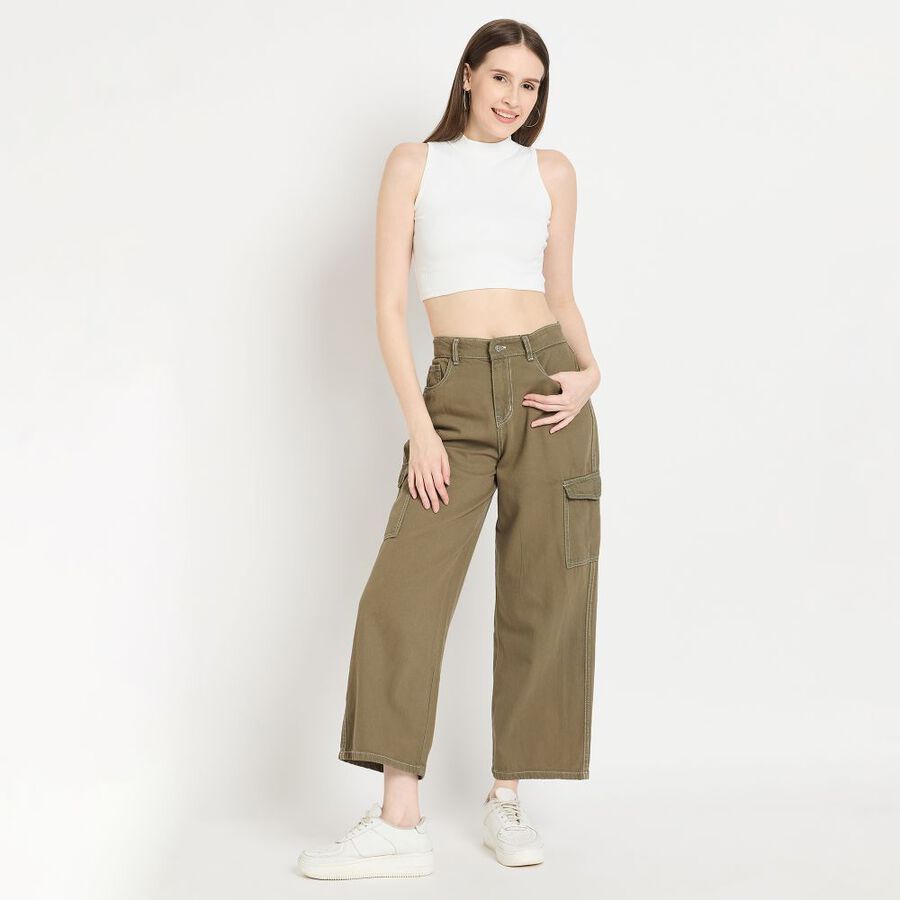 Ladies' 100% Cotton Jeans, Olive, large image number null