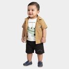 Infants' Beige 100% Cotton Collar Graphic Print Baba Suit, Beige, small