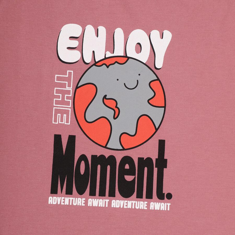 Boys' Bright Pink Round Neck Casual T-Shirt, गुलाबी, large image number null