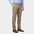 Men's Beige Slim Fit Flat-Front Casual Trousers, Beige, small