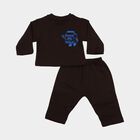 Infants' Brown Round Neck Graphic Baba Suit, Brown, small