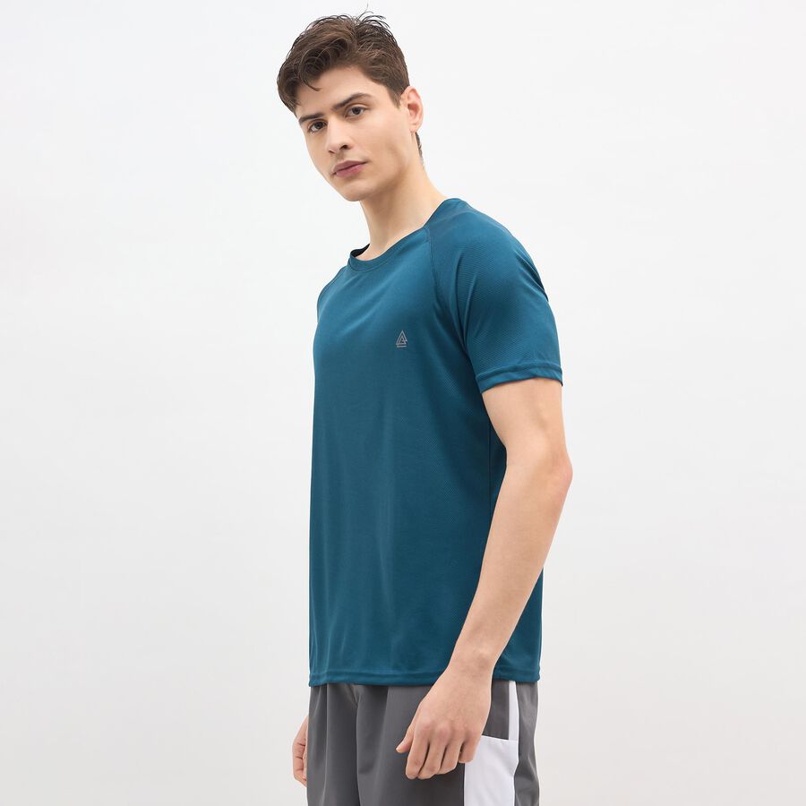 Men's Deep Teal Crew Neck Athleisure T-Shirt, टील ब्लू, large