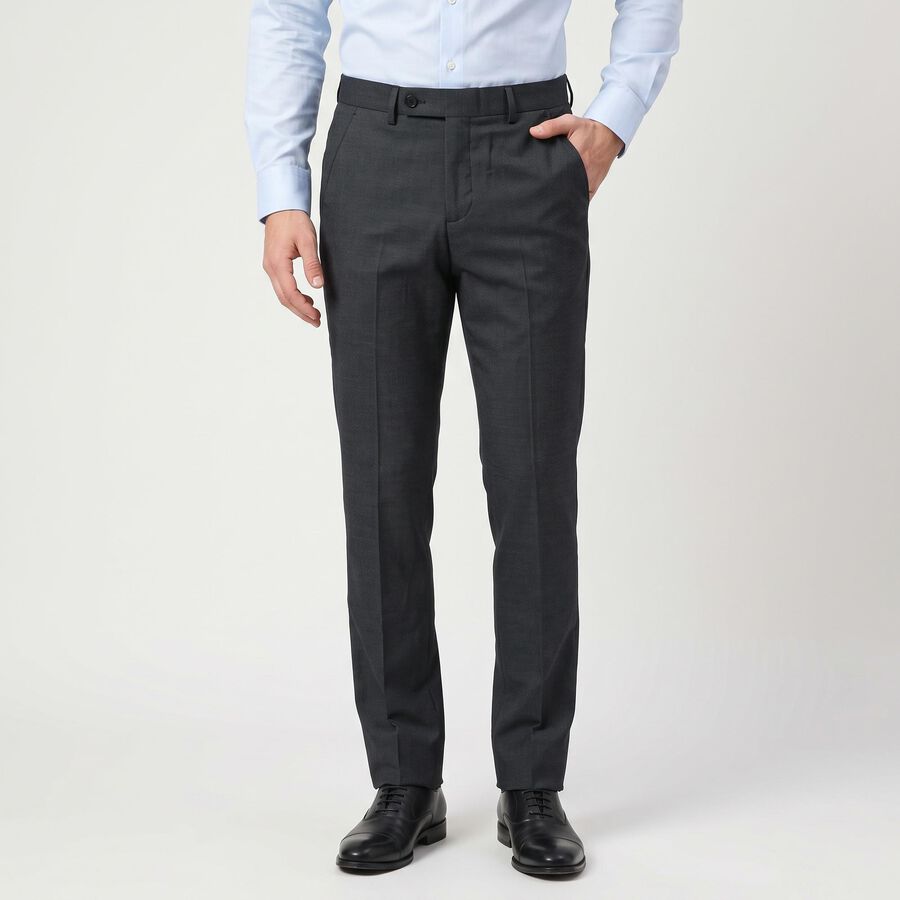 Men's Navy Blue Slim Fit Flat-Front Formal Trousers, Navy Blue, large