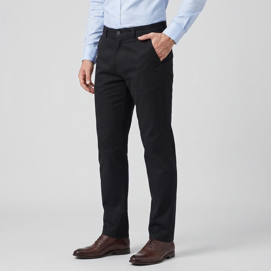Men's Navy Blue Slim Fit Flat-Front Chino Trousers, नेवी ब्लू, large